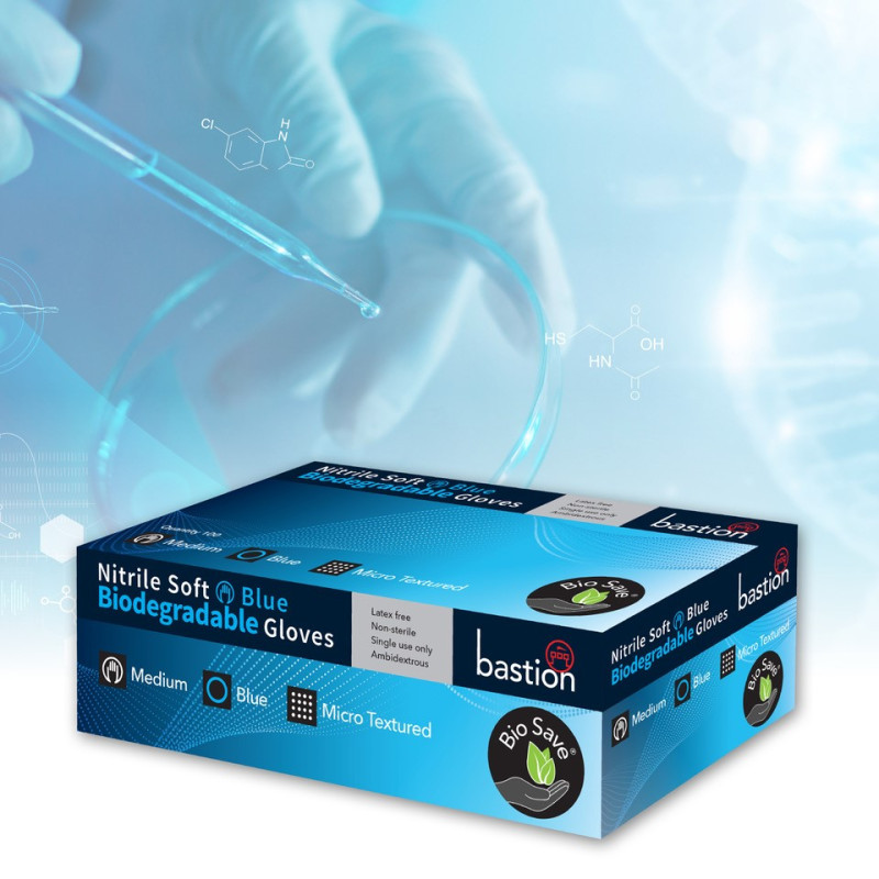 NITRILE SOFT BLUE BIODEGRADABLE GLOVES - POWDER FREE - FINGER MICRO TEXTURED
