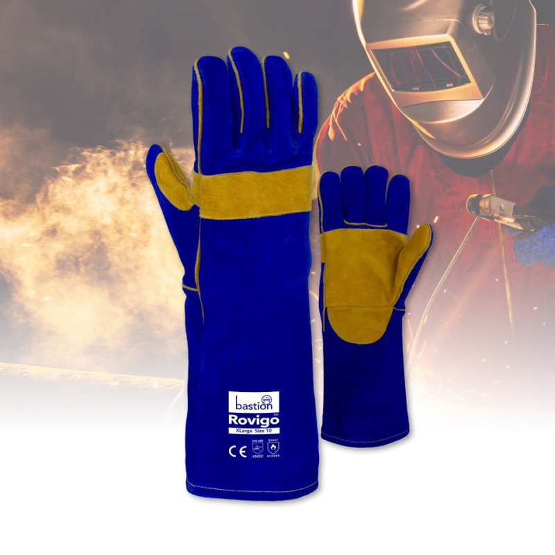 ROVIGO PREMIUM BLUE AND YELLOW WELDING GLOVES - 406MM LENGTH