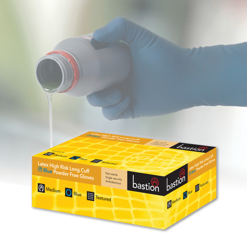 LATEX HIGH RISK LONG CUFF GLOVES - BLUE - POWDER FREE
