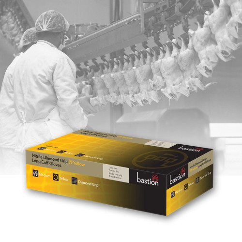 NITRILE DIAMOND GRIP GLOVES - YELLOW - 300MM LONG CUFF - POWDER FREE