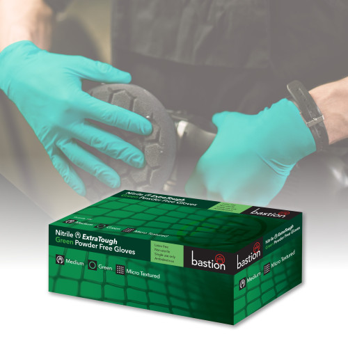 NITRILE EXTRATOUGH GREEN GLOVES - POWDER FREE - MICRO TEXTURED