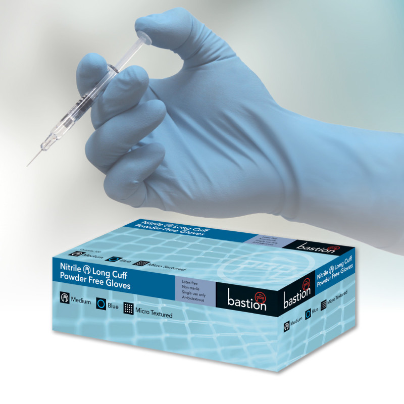 PREMIUM NITRILE BLUE GLOVES - 300MM LONG CUFF - POWDER FREE - MICRO TEXTURED