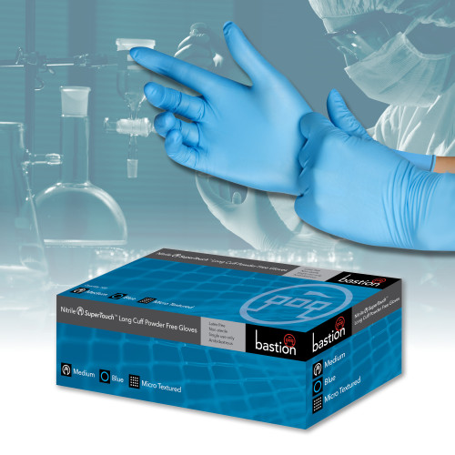 NITRILE SUPERTOUCH BLUE - 300MM LONG CUFF - POWDER FREE - MICRO TEXTURED