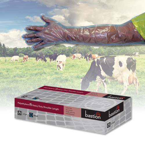 POLYETHYLENE SHOULDER LENGTH GLOVES - BLUE - HEAVY DUTY