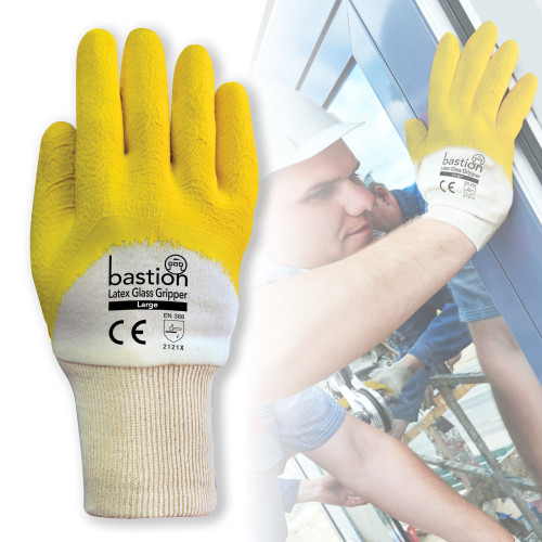 GLASS GRIPPER YELLOW LATEX - JERSEY COTTON GLOVES