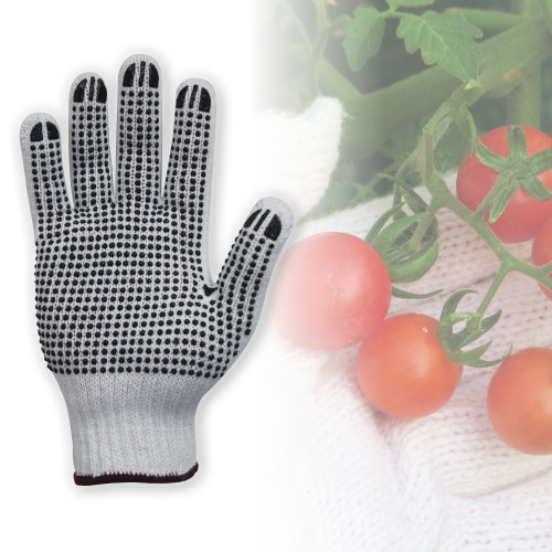 POLYCOTTON GLOVES - WITH BLACK PVC DOTS - BLEACHED
