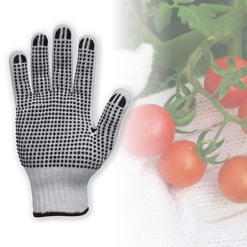 POLYCOTTON GLOVES - WITH BLACK PVC DOTS - BLEACHED