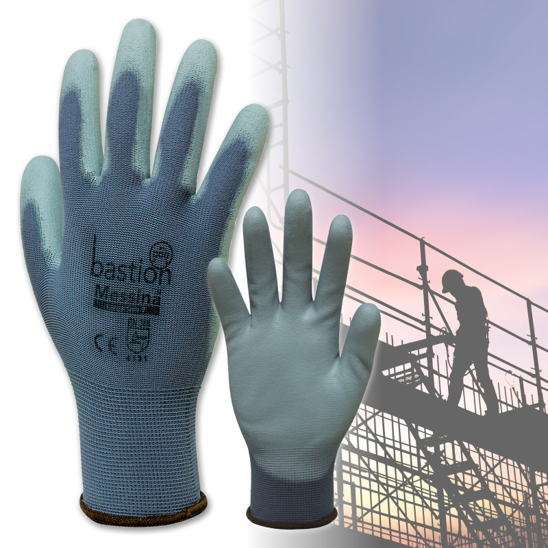 MESSINA GREY NYLON GLOVES - GREY POLYURETHANE COATING