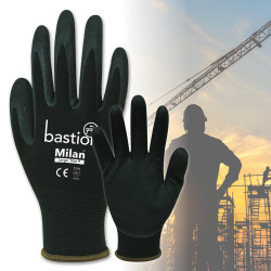 MILAN BLACK NYLON GLOVES - BLACK SANDY FOAM NITRILE COATING