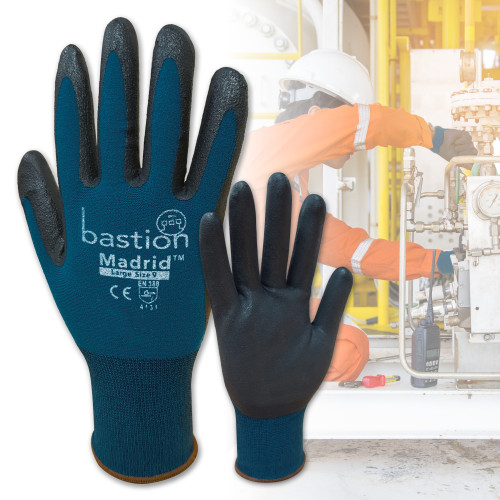 MADRID GREEN NYLON/SPANDEX GLOVES - BLACK MICRO FOAM FLEX NITRILE COATING