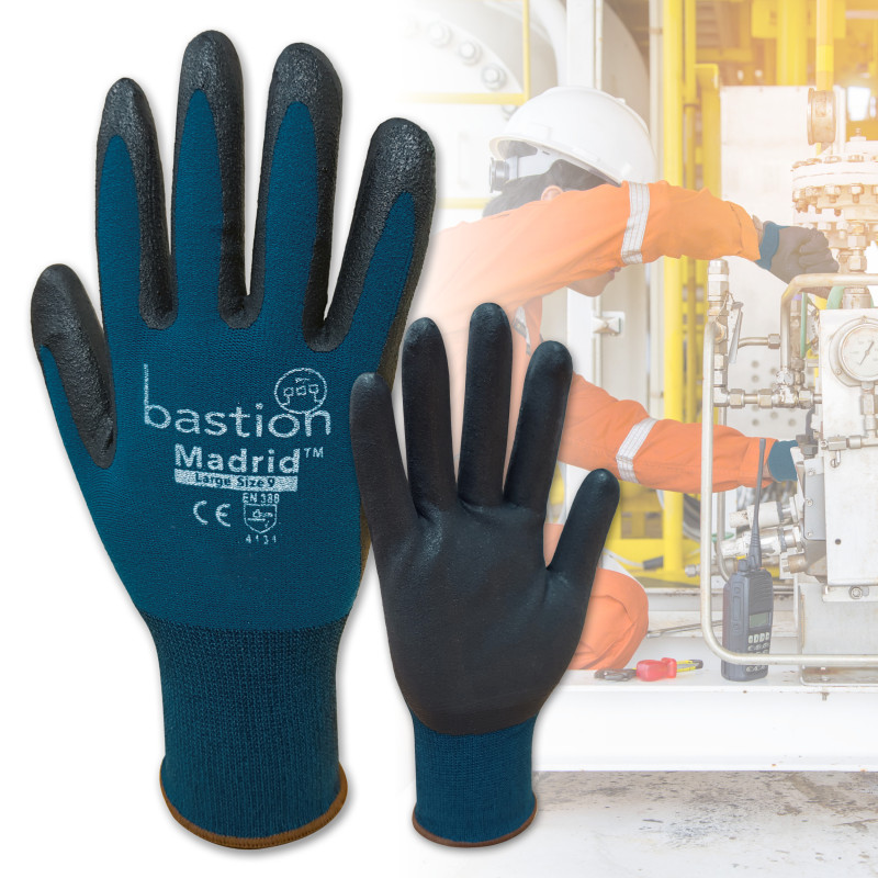 MADRID GREEN NYLON/SPANDEX GLOVES - BLACK MICRO FOAM FLEX NITRILE COATING