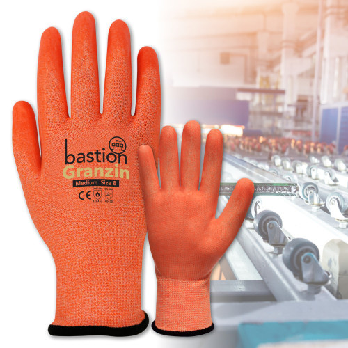 GRANZIN CUT 5 HIGH VIZ ORANGE HPPE GLOVES - CLEAR SILICONE COATING
