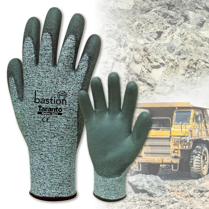 TARANTO CUT 5 GREY HPPE GLOVES - GREY POLYURETHANE PALM COATING