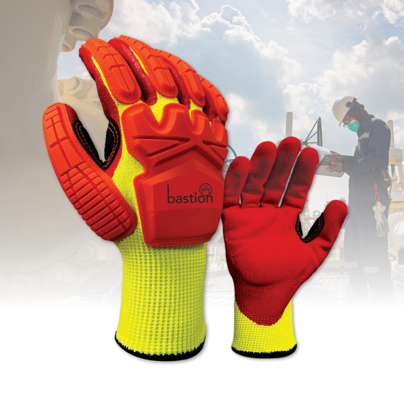TELLARO CUT E  HIGH VIZ YELLOW IMPACT RESISTANT GLOVES - HIGH VIZ RED FOAM NITRILE PALM COATING