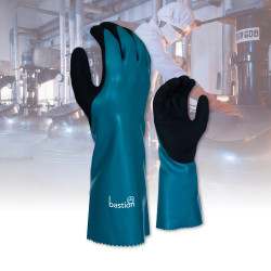 RAPALLO 350MM CUT A NITRILE CHEMICAL RESISTANT GLOVES - BLACK SANDY NITRILE PALM COATING