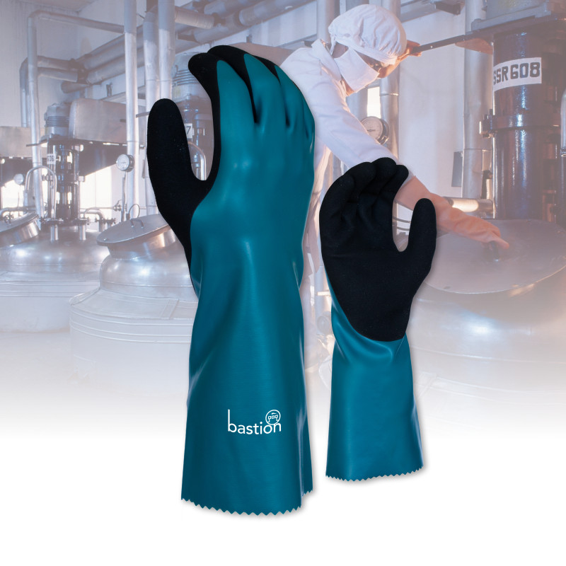 RAPALLO 350MM CUT A NITRILE CHEMICAL RESISTANT GLOVES - BLACK SANDY NITRILE PALM COATING