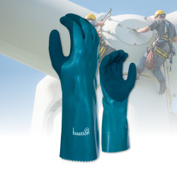 RAVELLO 350MM CUT D NITRILE CHEMICAL RESISTANT GLOVES - GREEN SANDY NITRILE PALM COATING
